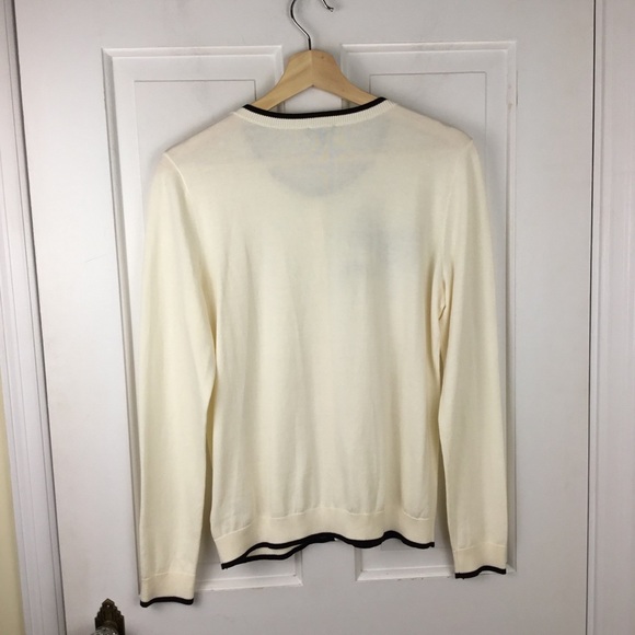 Talbots Cardigan Sweater Bow Pearl Buttons Black Trim NWT - Picture 5 of 6